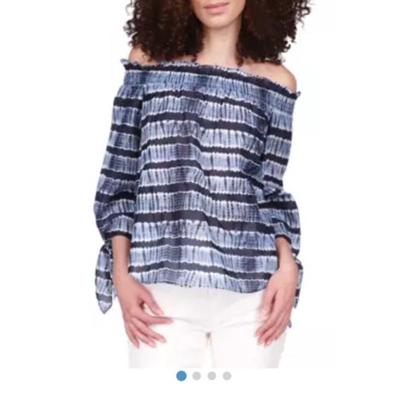 Michael Kors Women's Ruffled Off the Shoulder LS Tie Dye Top in Chambray NWT - M - Picture 1 of 10